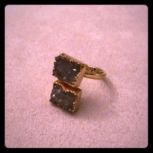 Gray and gold gem stone ring